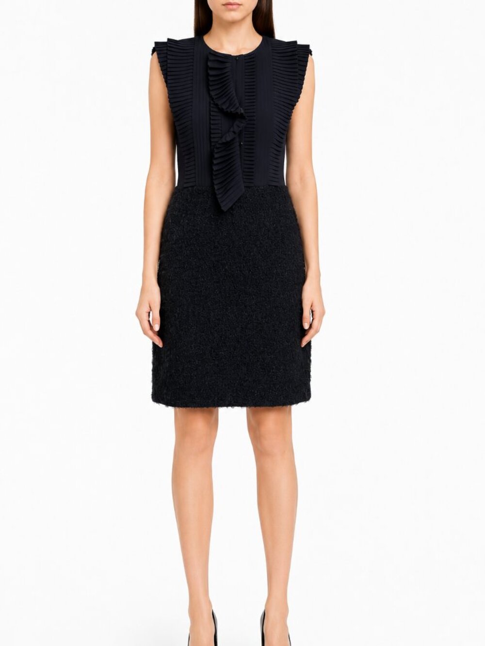 Ferragamo Black Mohair Bouclé Ruffle Cocktail Dress IT 44 US 8